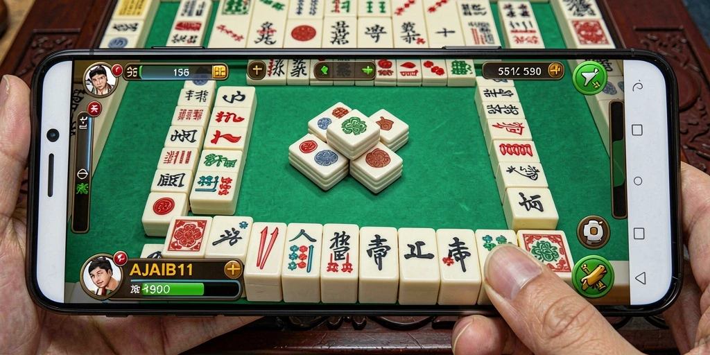 Tangkapan layar menampilkan gameplay seru AJAIB11 dengan desain ubin Mahjong yang menarik.