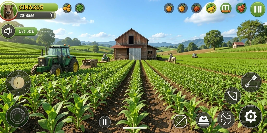 Screenshot gameplay CINA365 dengan visual pertanian yang menarik.