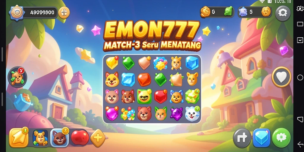 Tampilan game EMON777 dengan gameplay Match-3 yang seru.
