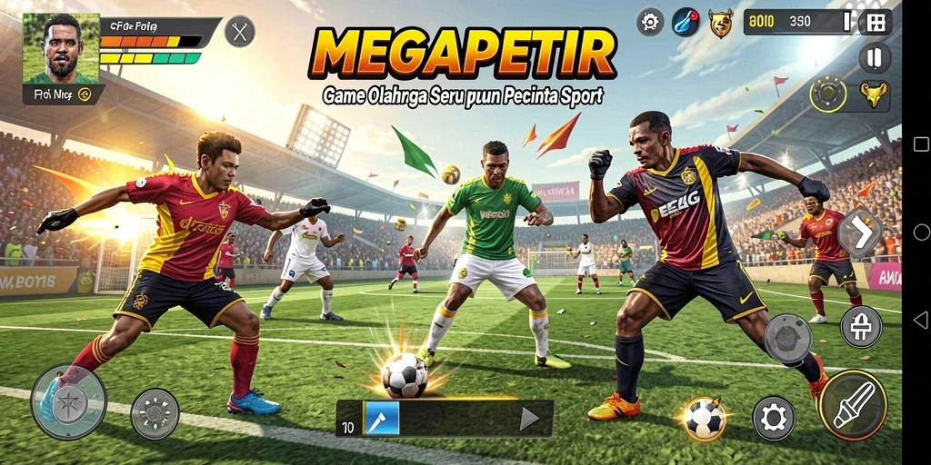 Screenshot gameplay MEGAPETIR dengan aksi olahraga seru.