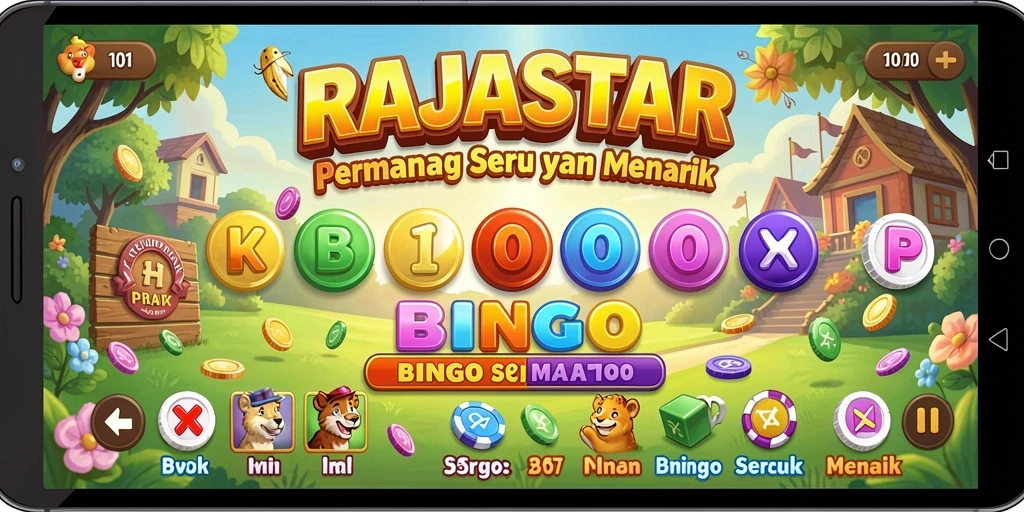 Tampilan gameplay seru di RAJASTAR dengan nuansa Bingo yang menarik.