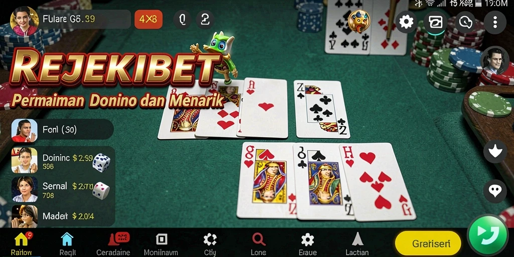 Tampilan gameplay seru dari REJEKIBET dalam permainan Domino.